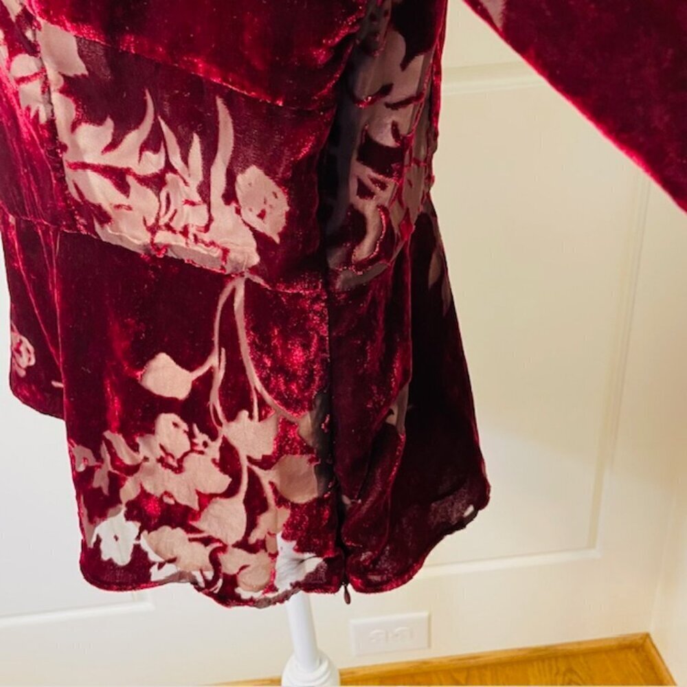 Vintage Y2k Fairy Whimsigoth Velvet Burnout Peplum Top Ice Burgundy XL - Picture 7 of 9